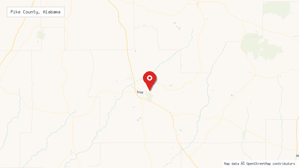 Street map of Pike County, Alabama with location pin