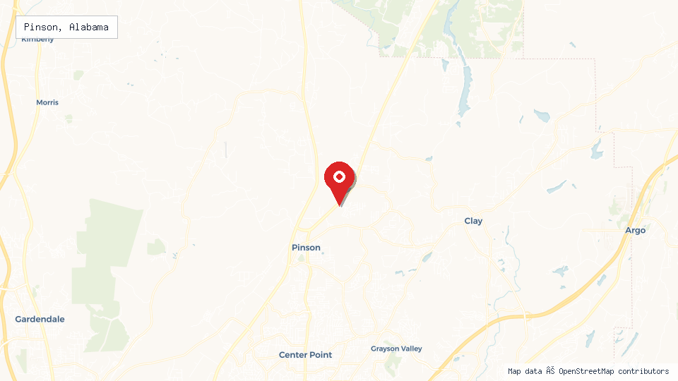 Street map of Pinson, Alabama with location pin