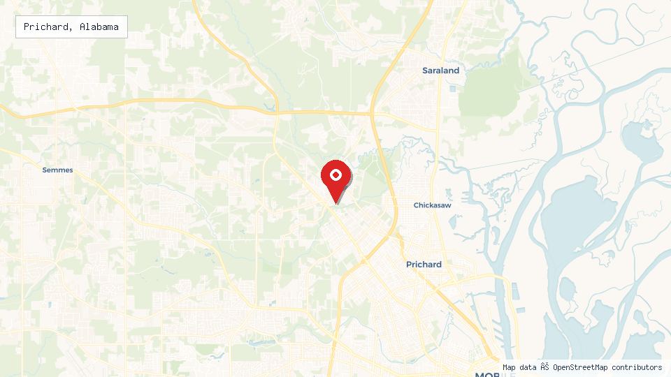 Street map of Prichard, Alabama with location pin