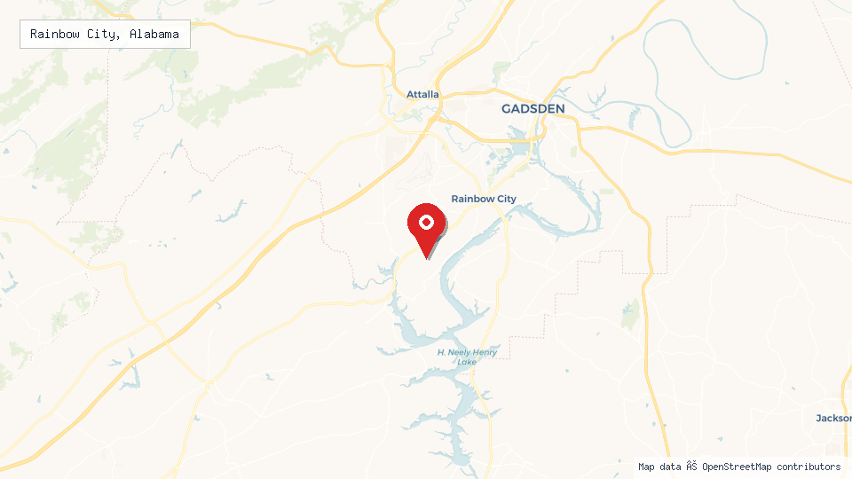 Street map of Rainbow City, Alabama with location pin