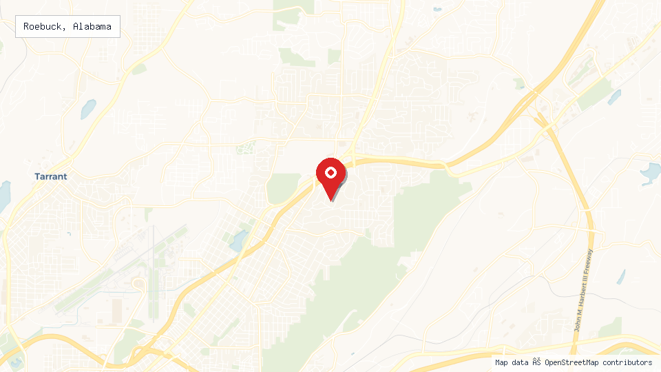 Street map of Roebuck, Alabama with location pin