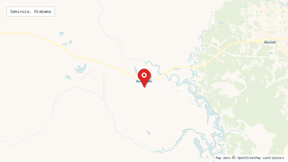 Street map of Seminole, Alabama with location pin