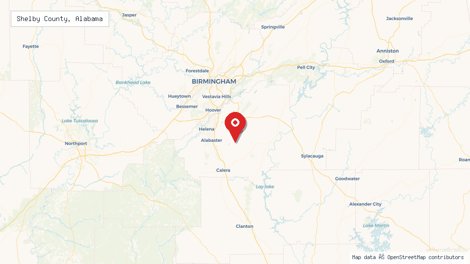 Street map of Shelby County, Alabama with location pin