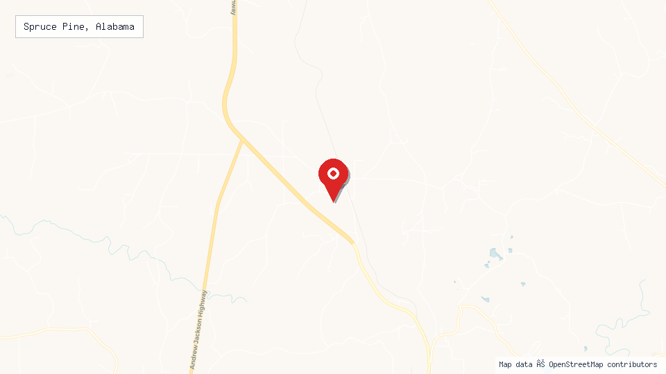 Street map of Spruce Pine, Alabama with location pin