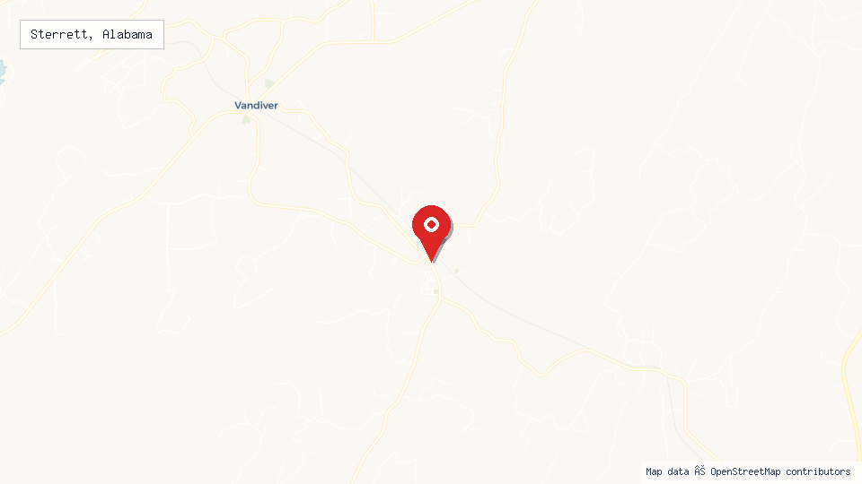 Street map of Sterrett, Alabama with location pin