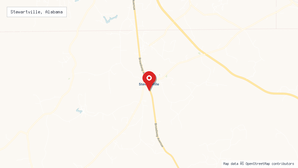 Street map of Stewartville, Alabama with location pin