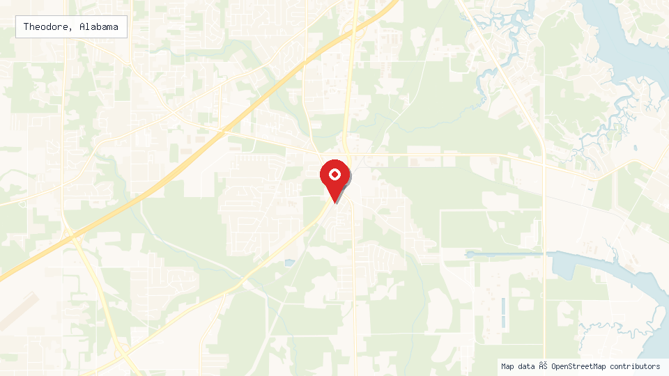 Street map of Theodore, Alabama with location pin