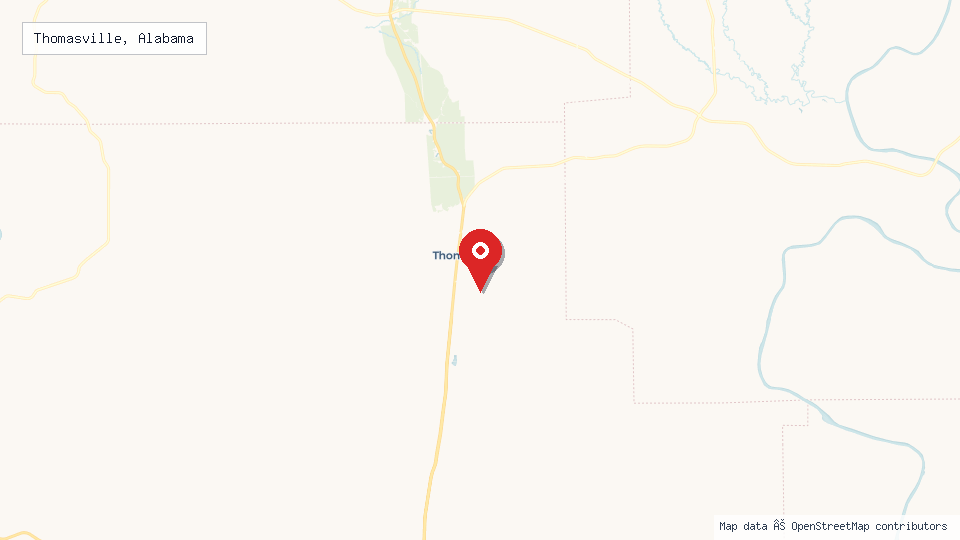 Street map of Thomasville, Alabama with location pin