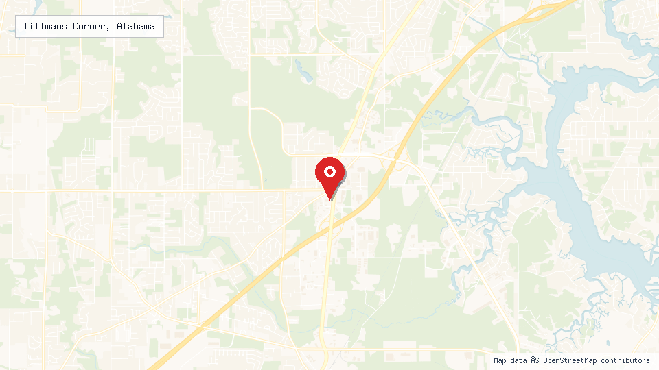 Street map of Tillmans Corner, Alabama with location pin