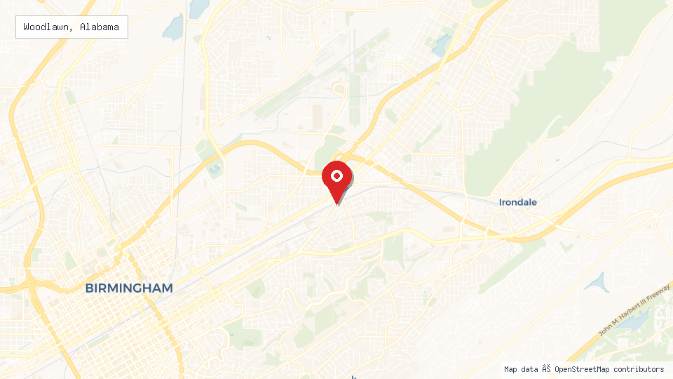 Street map of Woodlawn, Alabama with location pin