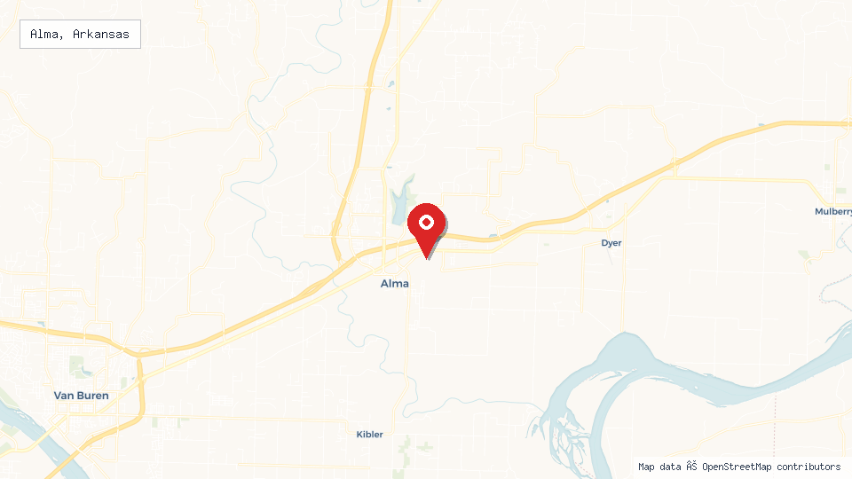Street map of Alma, Arkansas with location pin