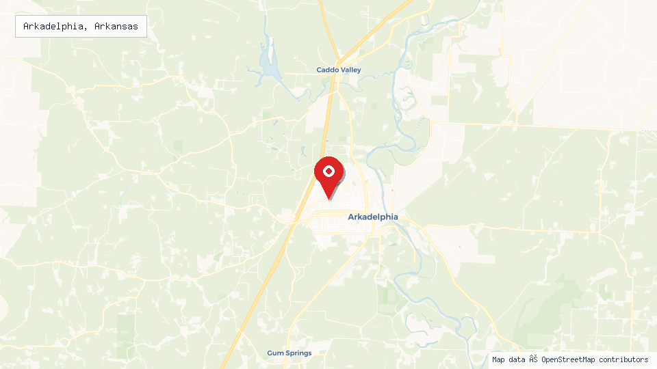 Street map of Arkadelphia, Arkansas with location pin