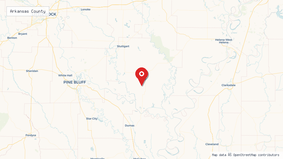 Street map of Arkansas County with location pin