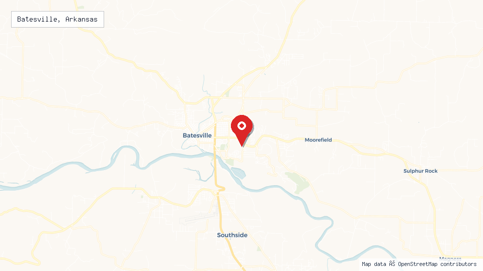 Street map of Batesville, Arkansas with location pin