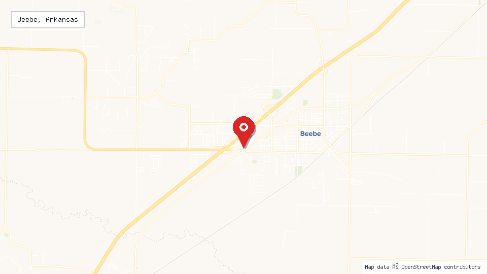 Street map of Beebe, Arkansas with location pin