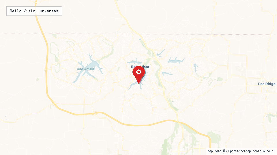 Street map of Bella Vista, Arkansas with location pin