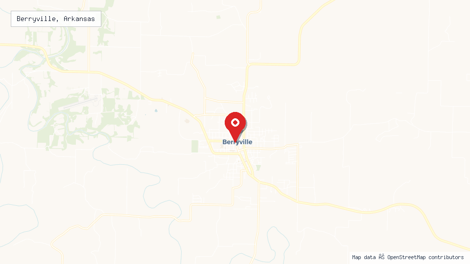 Street map of Berryville, Arkansas with location pin