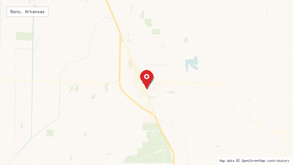 Street map of Bono, Arkansas with location pin