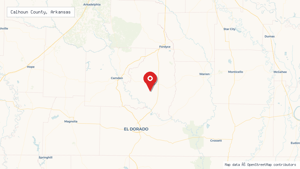 Street map of Calhoun County, Arkansas with location pin
