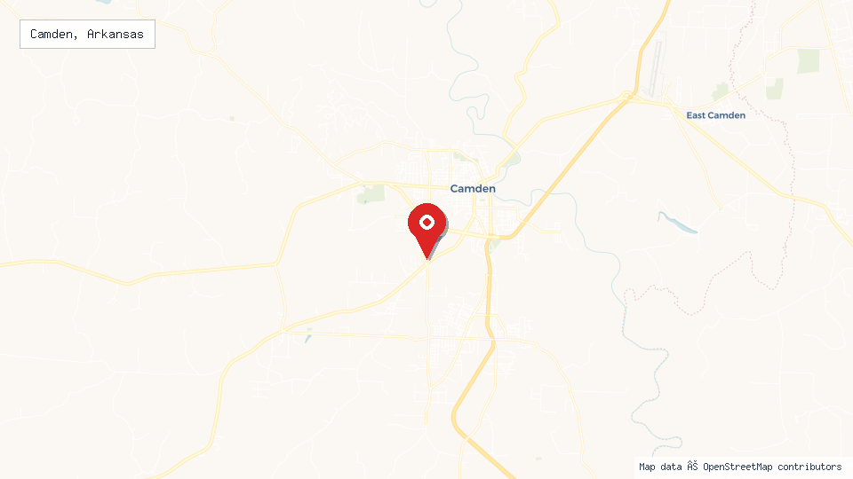 Street map of Camden, Arkansas with location pin