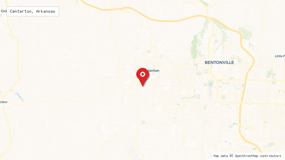 Street map of Centerton, Arkansas with location pin