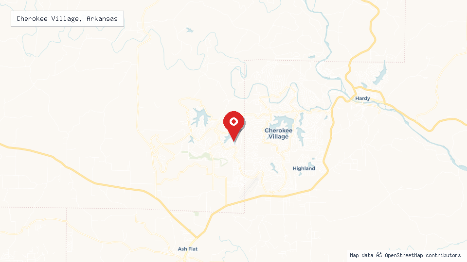 Street map of Cherokee Village, Arkansas with location pin