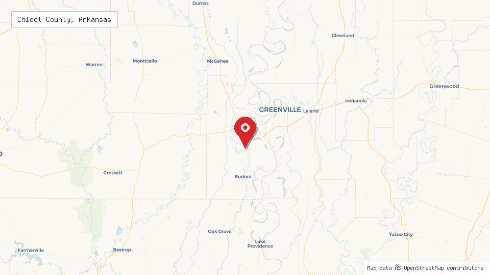 Street map of Chicot County, Arkansas with location pin