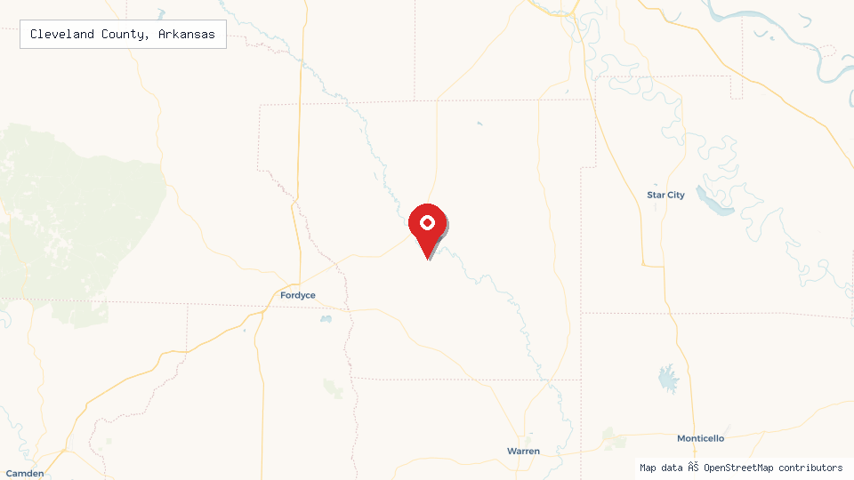 Street map of Cleveland County, Arkansas with location pin