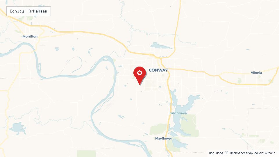 Street map of Conway, Arkansas with location pin