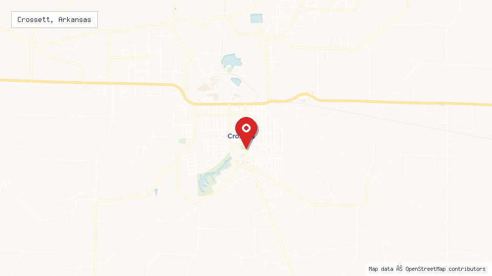 Street map of Crossett, Arkansas with location pin