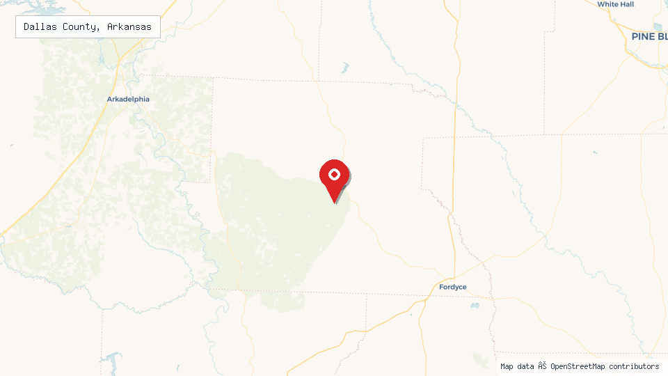 Street map of Dallas County, Arkansas with location pin