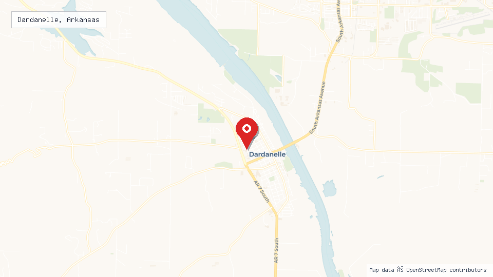 Street map of Dardanelle, Arkansas with location pin
