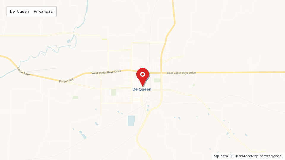 Street map of De Queen, Arkansas with location pin