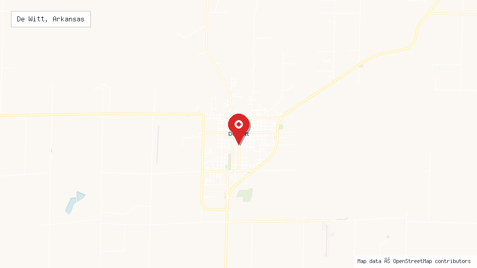 Street map of De Witt, Arkansas with location pin