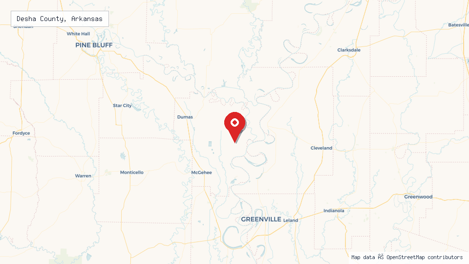 Street map of Desha County, Arkansas with location pin