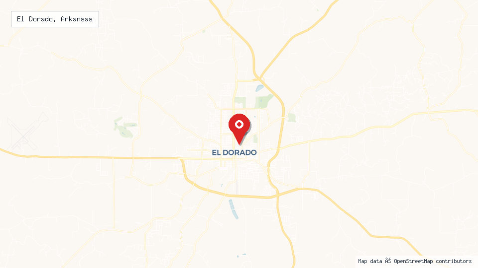 Street map of El Dorado, Arkansas with location pin