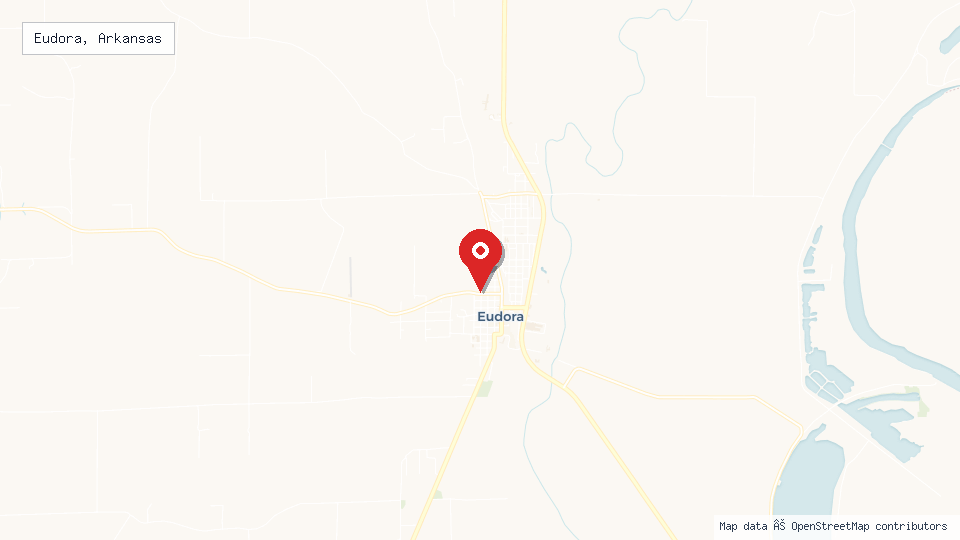 Street map of Eudora, Arkansas with location pin