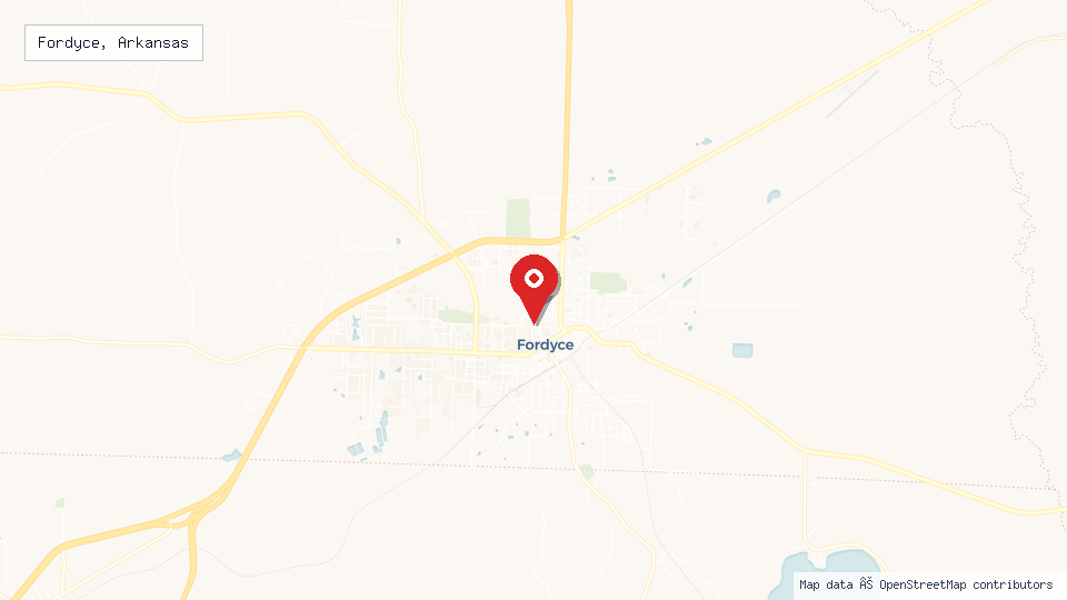Street map of Fordyce, Arkansas with location pin