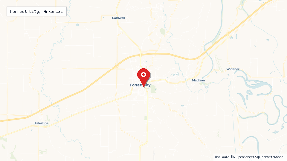 Street map of Forrest City, Arkansas with location pin
