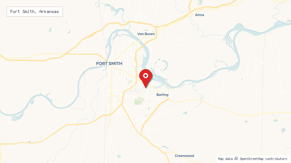 Street map of Fort Smith, Arkansas with location pin