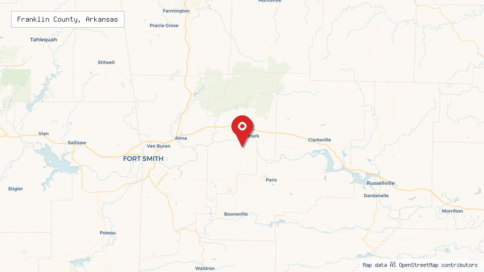 Street map of Franklin County, Arkansas with location pin