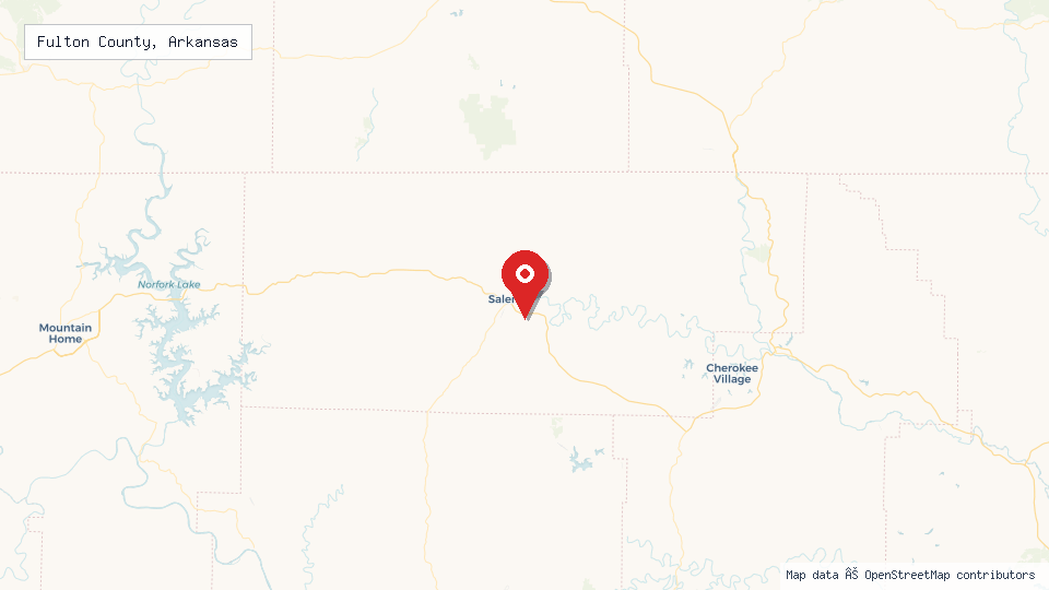 Street map of Fulton County, Arkansas with location pin