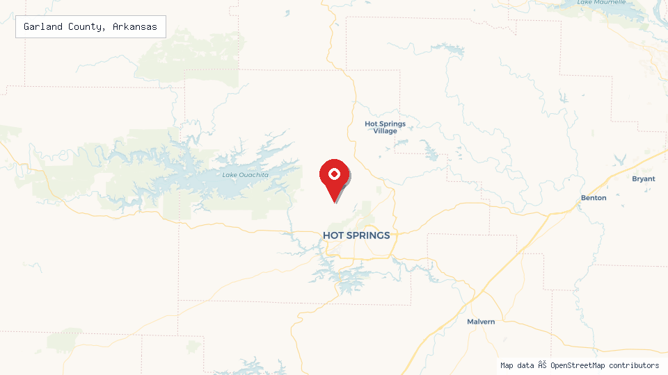 Street map of Garland County, Arkansas with location pin