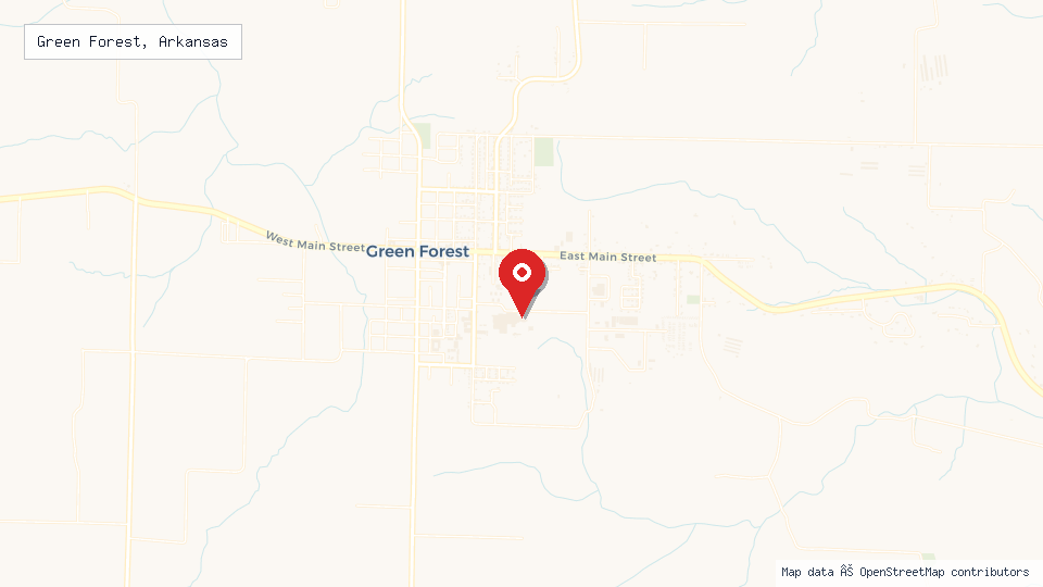 Street map of Green Forest, Arkansas with location pin