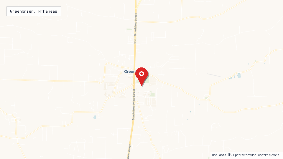 Street map of Greenbrier, Arkansas with location pin