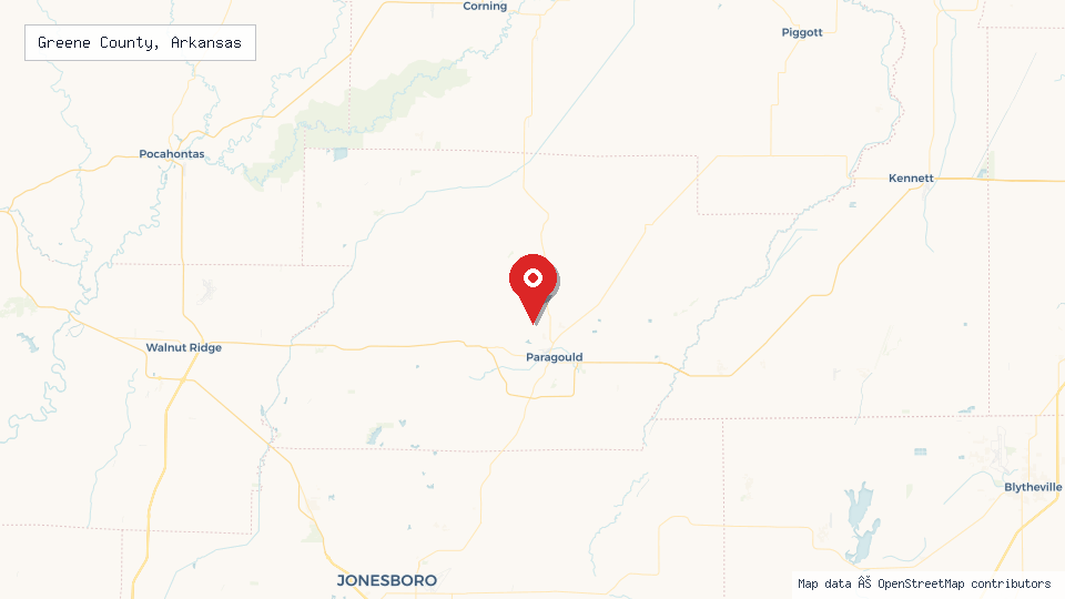 Street map of Greene County, Arkansas with location pin