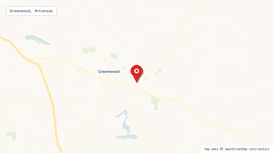 Street map of Greenwood, Arkansas with location pin