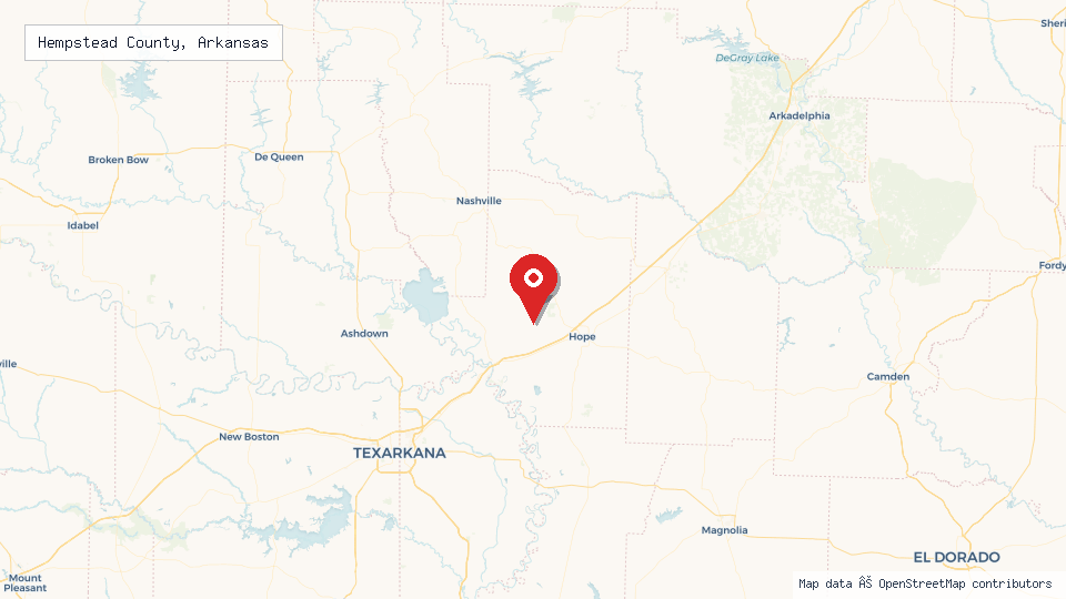 Street map of Hempstead County, Arkansas with location pin