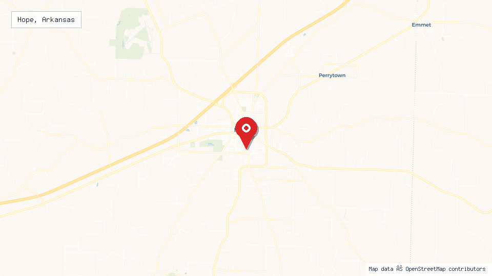 Street map of Hope, Arkansas with location pin