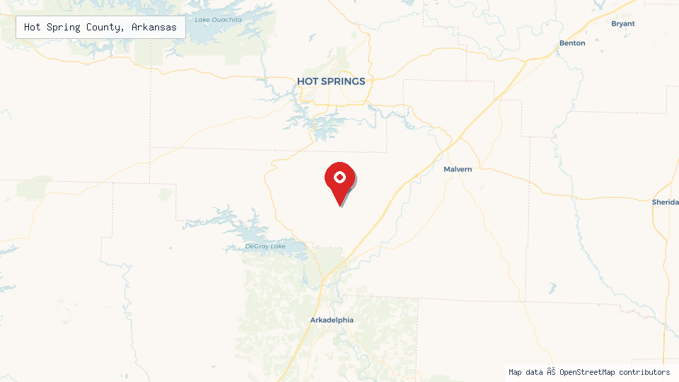 Street map of Hot Spring County, Arkansas with location pin